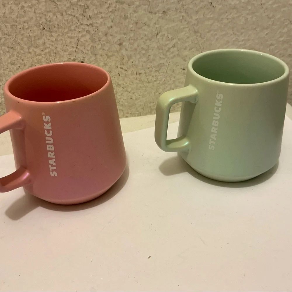 NWT Starbucks Pastel Pink and Mint Green Mugs set of 2